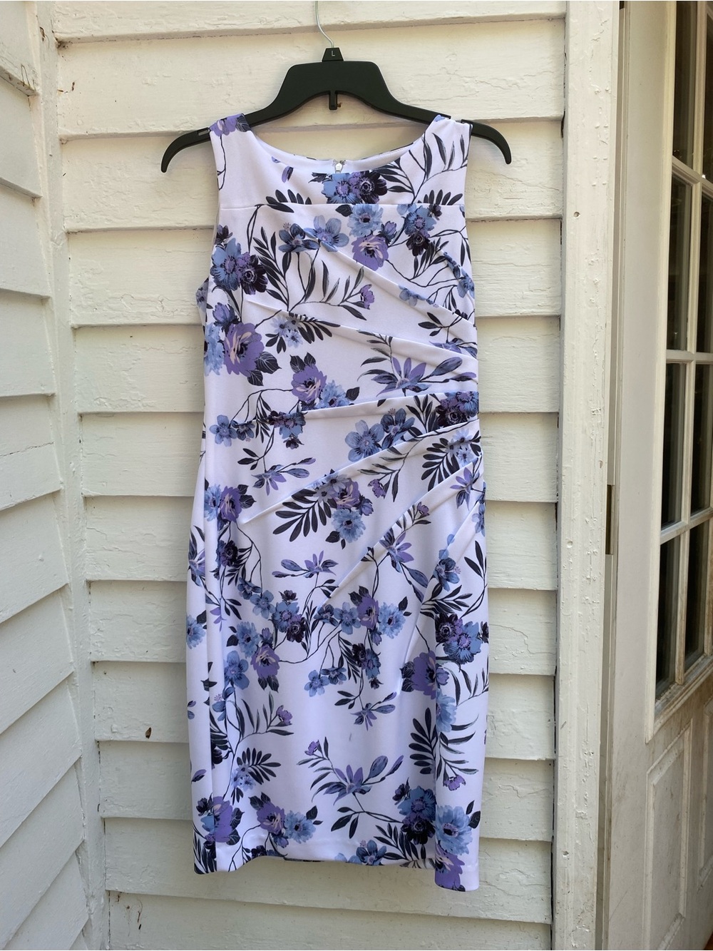 Calvin Klein Lavender and Navy Floral Midi Sheath Dress Sleeveless